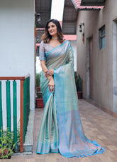 Kanjivaram Silk Saree in Sea Green Colour
